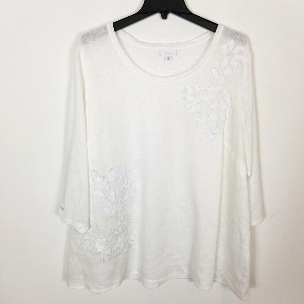 J. Jill White Embroidered Scoop Neck Blouse